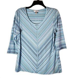 Christopher & Banks Striped Cotton Three Quarter Length Sleeeve T-Shirt